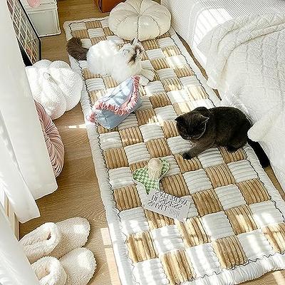 Cream-colored Large Plaid Square Pet Mat Bed Couch Cover